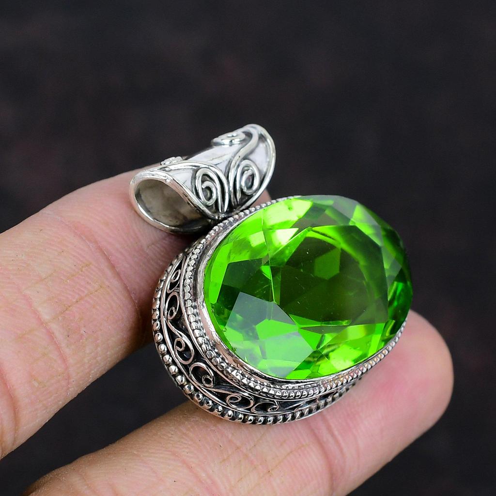 Faceted Peridot Pendant Real Gemstone Jewelry Vintage Handmade Pendant 925 Sterling Silver Pendant Very Pretty Peridot Jewelry Gifts For Mom