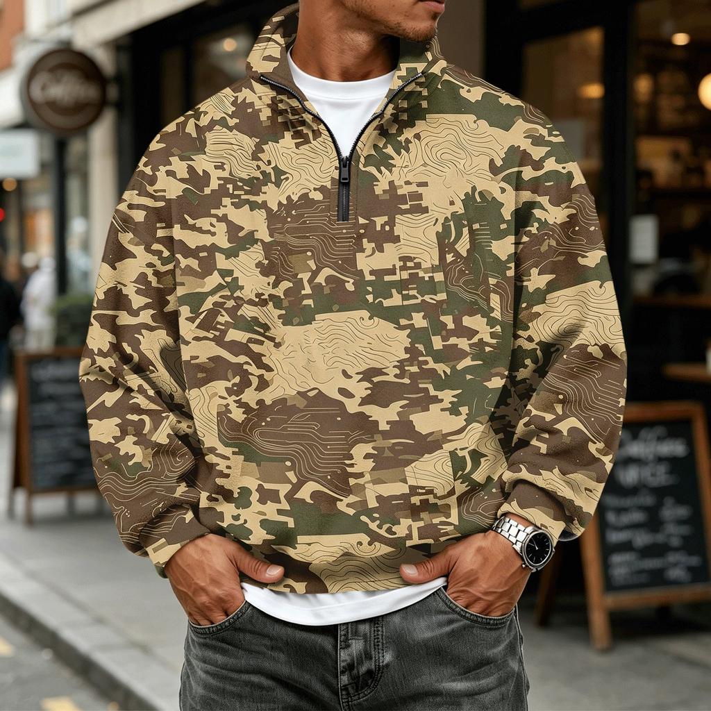Men's Casual Long Sleeve Sweatshirt with Camouflage Print