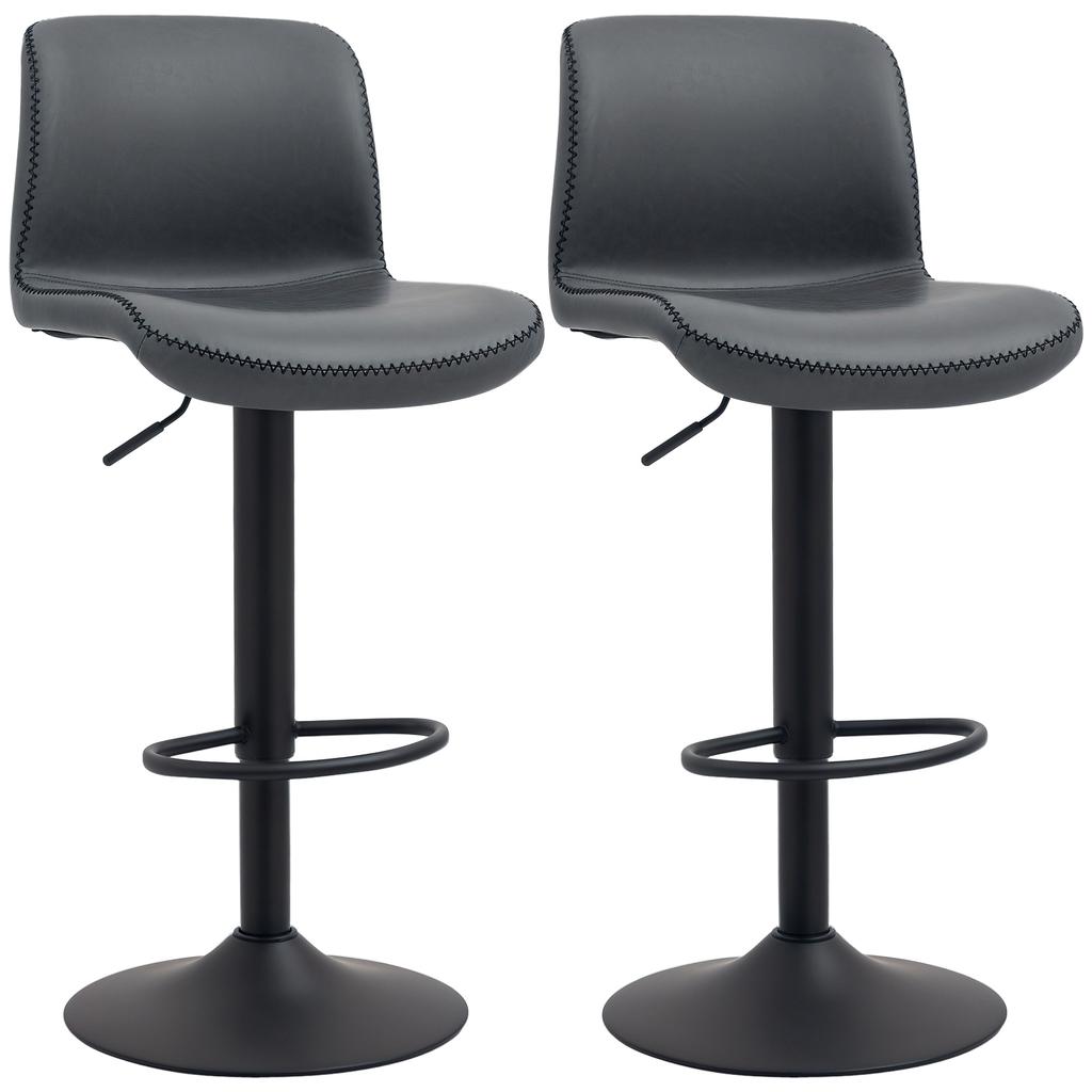 Bar Stools Set Of 2 PU Leather Barstools With Backrest And Footrest For Kitchen Counter Breakfast Bar Dark Grey