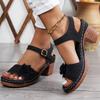 Women's Wedge Sandals - Floral Decor Cross Strap Thick Heel Shoes, Round Toe Comfortable Walking Sandals for Ladies