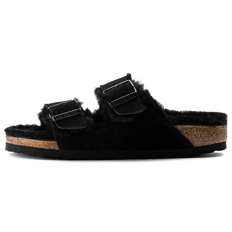 Birkenstock Arizona Серия с овчиной Кожа Замша Двойная пряжка Шлепанцы Унисекс шлепанцы Черный 0752661 41