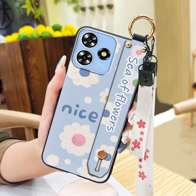 Phone Holder Kickstand Phone Case For ZTE Blade A73 4G/V50 Smart Durable Anti-dust Silicone Wrist Strap Fashion Design