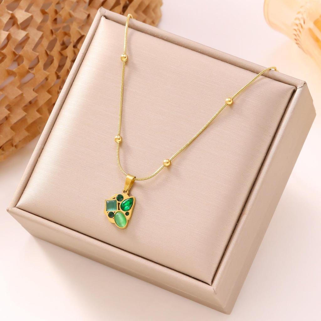Irregular Gem Titanium Steel Necklace with 18K Gold Plating - Non-Fading, High-Grade Jewelry.
