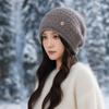 Hat Women's Autumn and Winter New Notes Round Mark Hollow Thick Piles of Hats Japanese Outdoor Cold Protection and Warm Hats Show Small Face