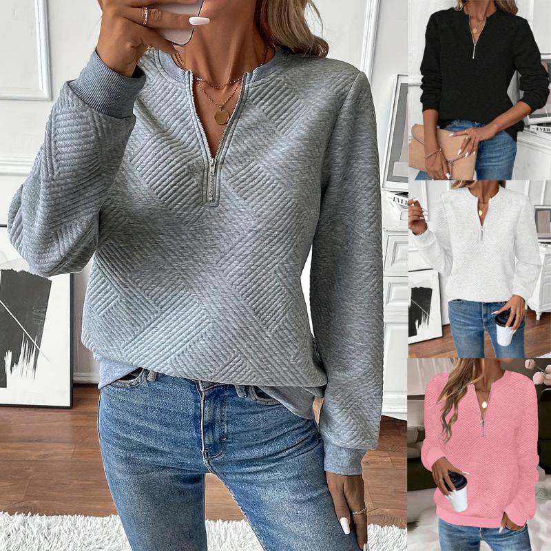 Women'sAutumn Winter New Style Casual Solid Color Minimalist Half Zip Long Sleeve Loose Versatile Hoodie