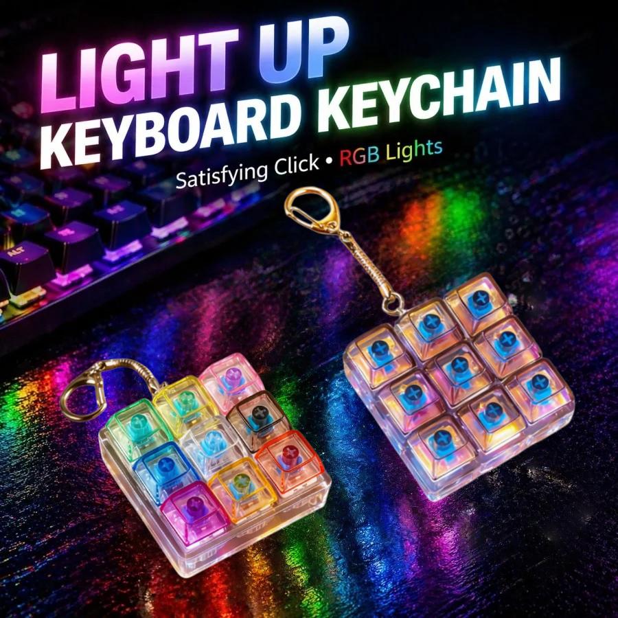 Clickable Keyboard Keychain LED Light - Stress Anxiety Relief Fidget Toy, Portable Desktop Accessory for Office Decoration Gift
