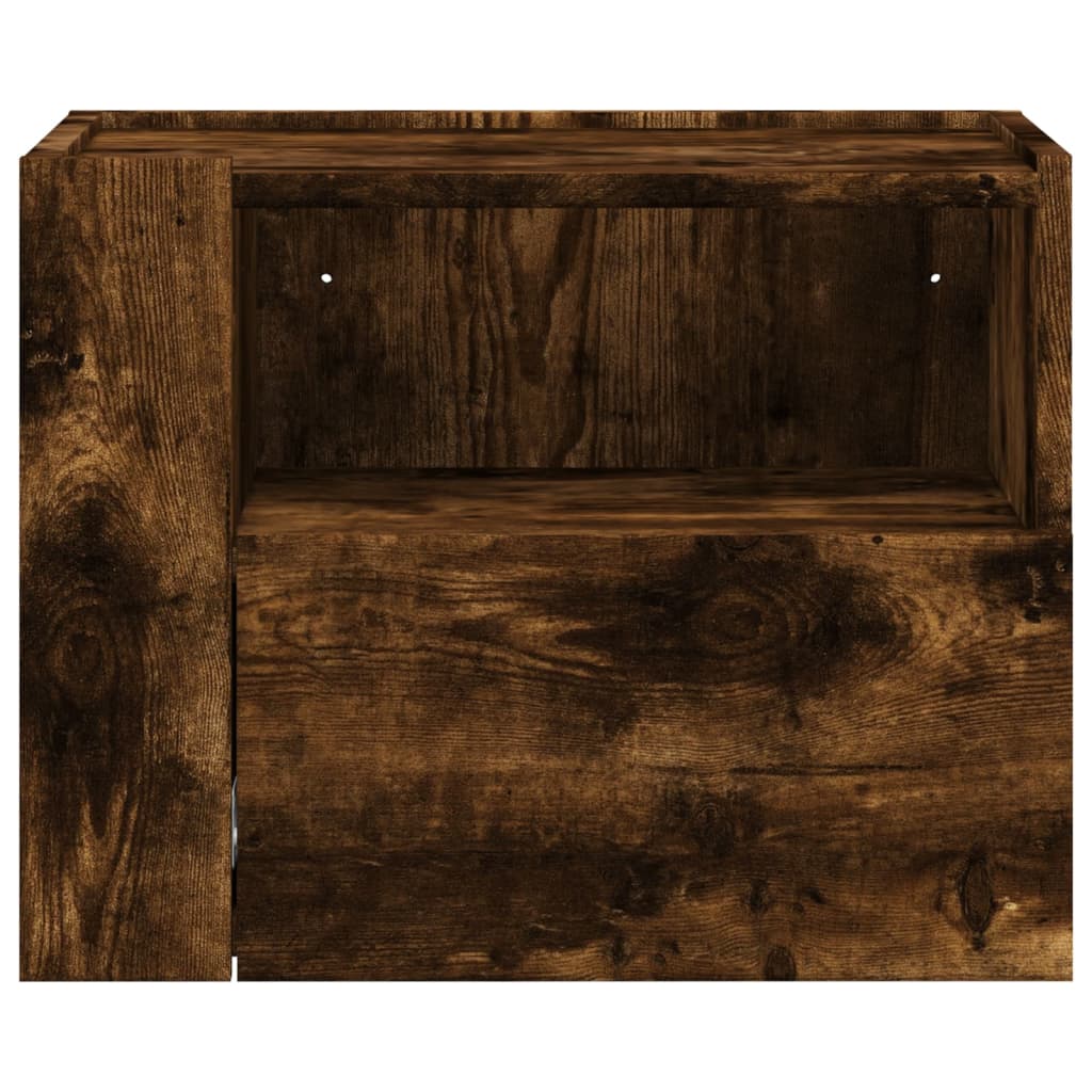 Wall Mounted Nightstand in Smoked Oak Finish 45 x 30 x 35 cm