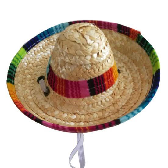 Cute Mini Puppy Dog Cat Straw Woven Sun Hat Cap Mexican Sombrero Pet Supplies