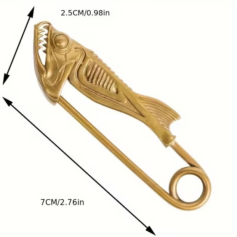 

1pc Retro Brass Piranha Shape Brooch Fish Head Pin Animal Series Pendant Key Chain Bag Hanging Exquisite Handmade Accessories золотой
