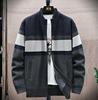 Men's Striped Zippered Cardigan Sweater - Thick Warm Color-Blocked Knitwear for Casual Fall Winter Wear