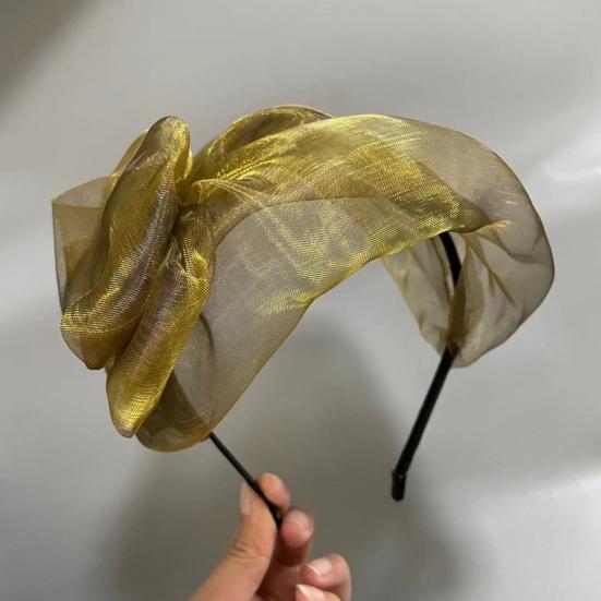 Women Headband Thin Bowknot Mesh Yarn Decor Lightweight Hairband Bright Colors Wide