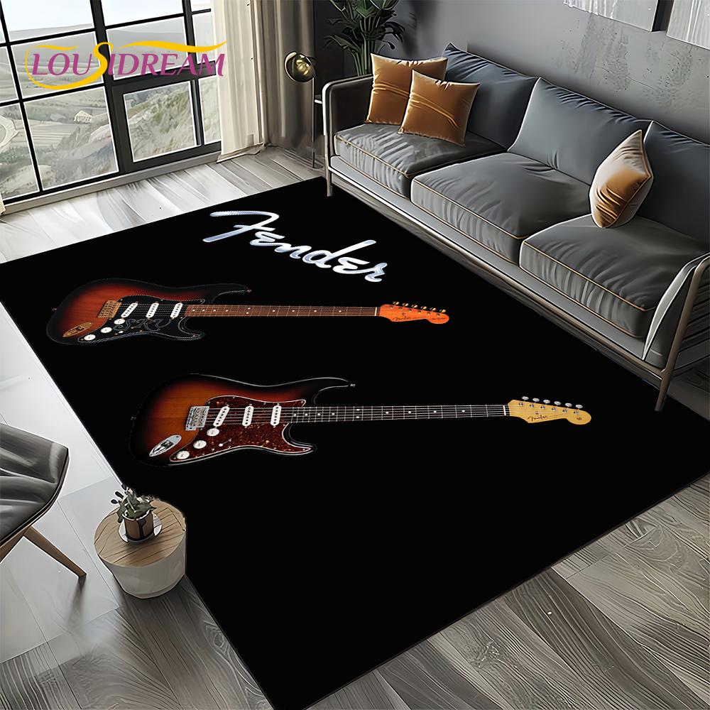 27 Style New 3D Fender Retro Guitar Instruments Music Carpet Rug for Living Room Bedroom Home Sofa Decoration,Non-slip Floor Mat