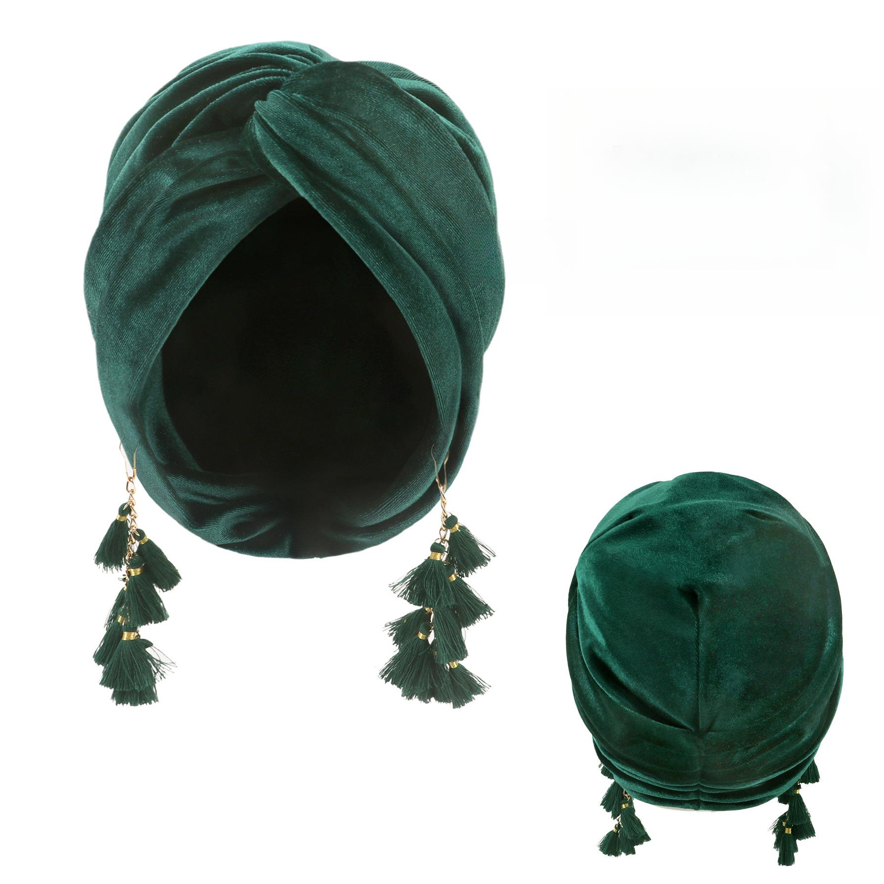 

Новая весенняя женская богемная велюровая чалма с кисточкой, повязка на голову, шапка, европейский американский ретро-стиль, бохо, крестообразная шапка-бини