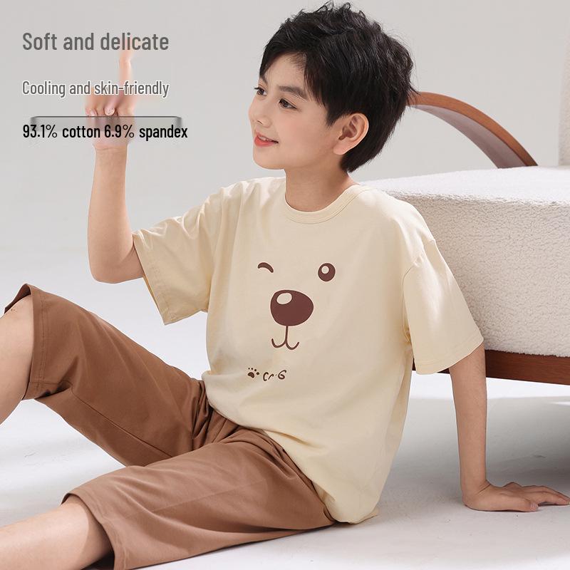 2026 Boys' Lycra Cotton Pajama Set – Thin Summer Air Conditioning Sleepwear for Kids