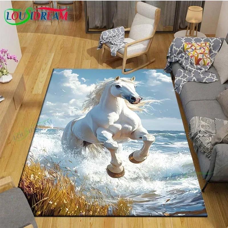 3D Realistic Horse Print Area Rug – Non-Slip Large Carpet for Living Room or Kids Bedroom – Artistic Home Decor Floor Mat