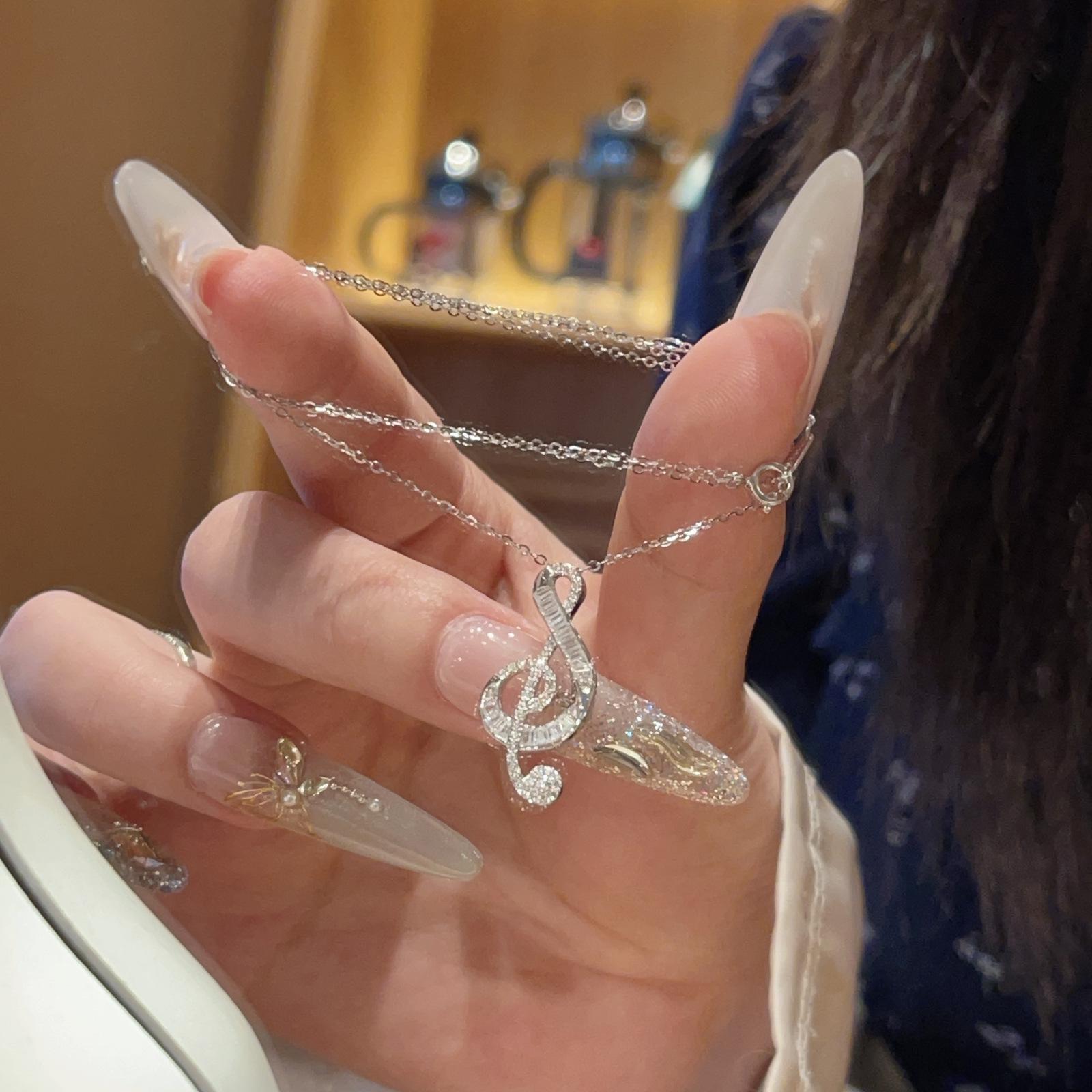 

S925 Sterling Silver Music Note T-Square Moissanite Diamond Pendant Necklace - Elegant & Sweet Women s Clavicle Chain 925 Silver серебряный