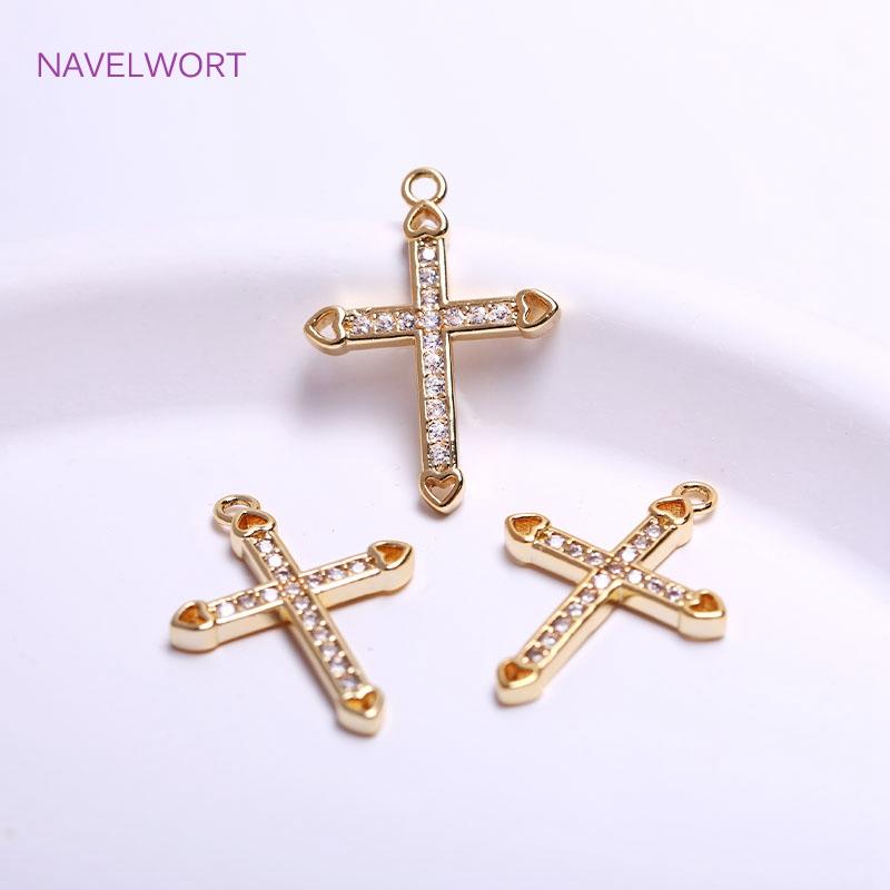 14K Gold Plating Sun Flower/Cross Pendants Brass Metal Inlaid Zircon Flower Charms DIY Jewelry Making Accessories Wholesale