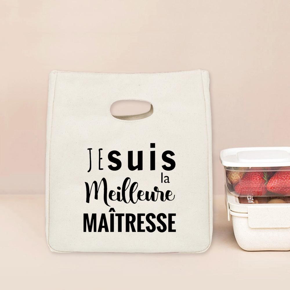 

Merci Maitresse Maitre French Printed Lunch Bag Insulated Cooler Bento Tote Thermal Food Bags Teacher s Day Gift for Teachers