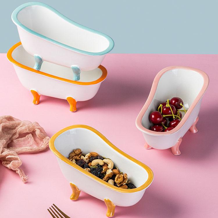 Creative Design Bathtub Shape Snack Salad Bowls Ceramic Dessert Bowl Modern Nordic Ceramic Fruit Bowl
