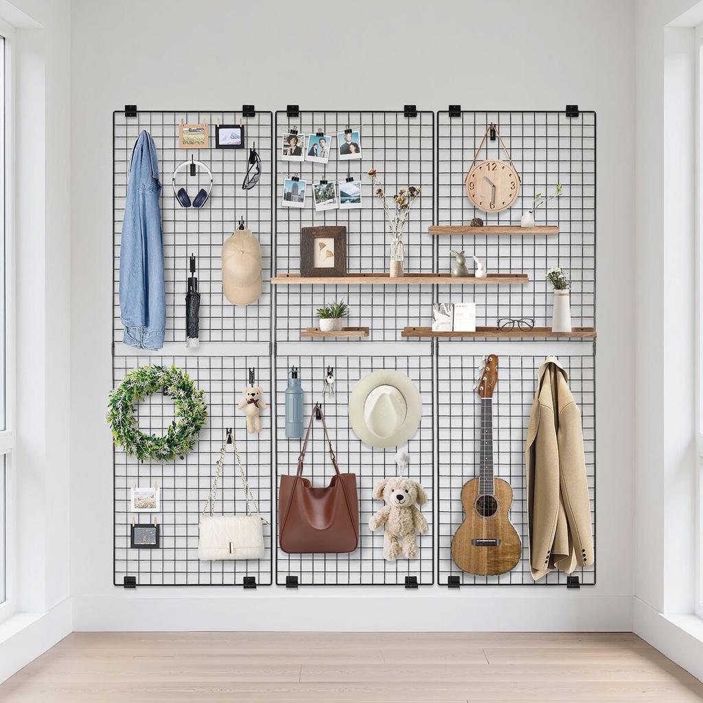 3 Packungen Gitterwandpaneele, 610 x 1828 mm Drahtgitterpaneele Displayständer, Wandmontiertes Kunst-Display-Regal, Schwarzes Kohlenstoffstahl-Wand-Gridwall für