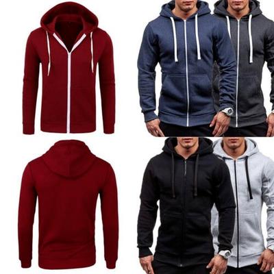 Mens Hooded Jacket Coat Slim Fit Solid Zipper Hoodies Sweater Tops Winter