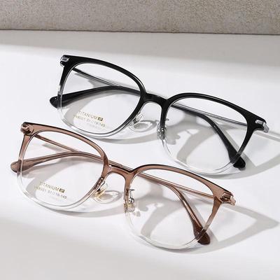 Women's Retro Round Glasses Frame with Small, Fashionable Half-Titanium Temples for Myopia Prescription
