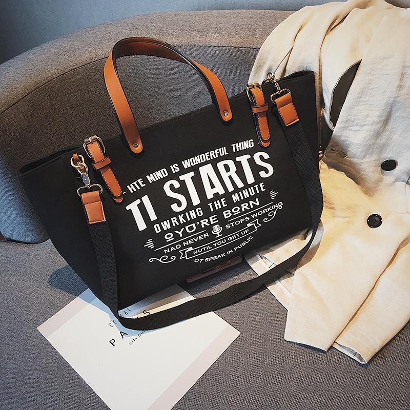 IELGY women s korean style retro alphabet large capacity canvas shoulder bag