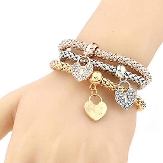 Stroili - Bracciale in acciaio rosato e strass con ciondolo cuore