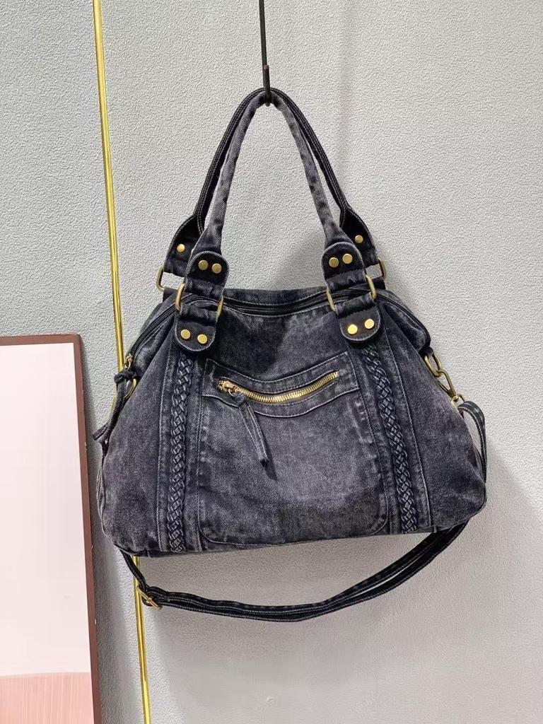 Velkokapacitní retro džínová taška tote & crossbody motocyklová taška pro ženy