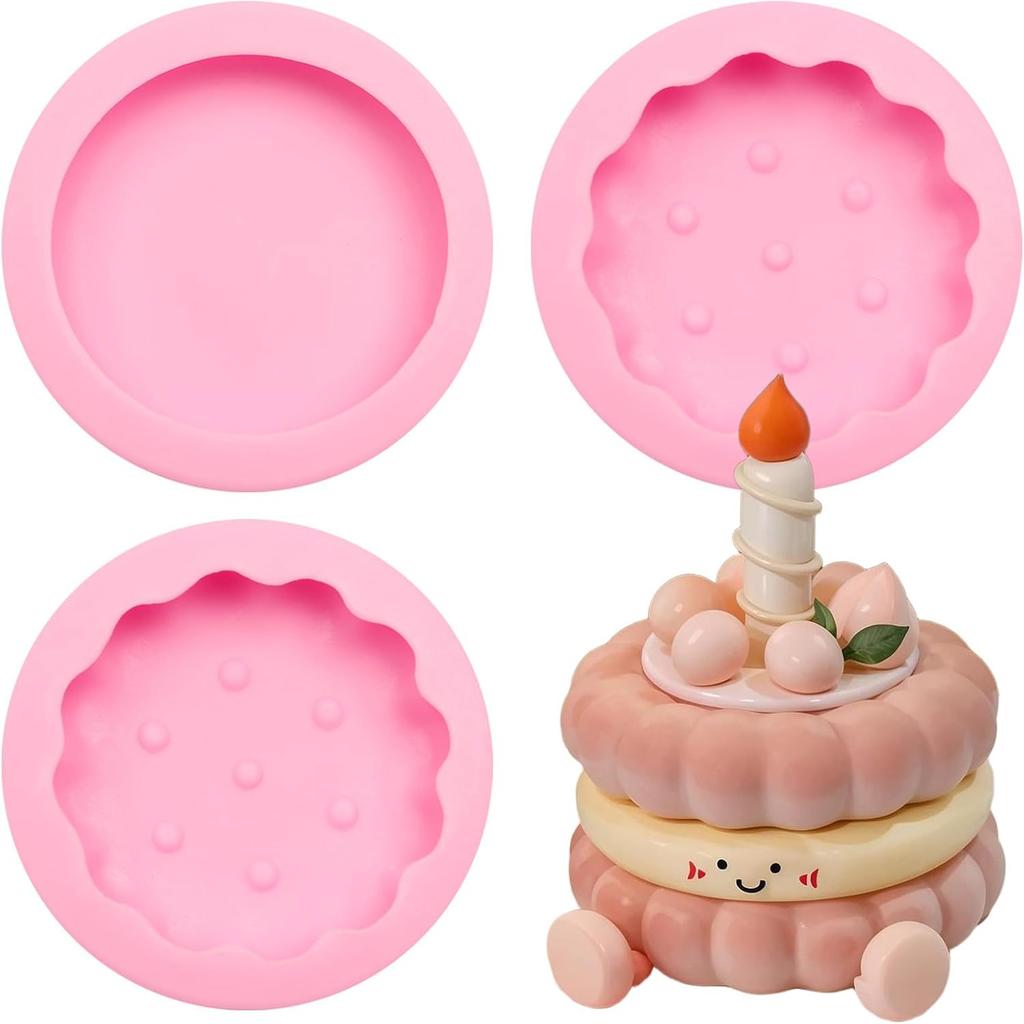 Sandwich Cake Silicone Mold Set, Set of 3, Round Stuffed Cake Baking Molds for Desserts, Pink
