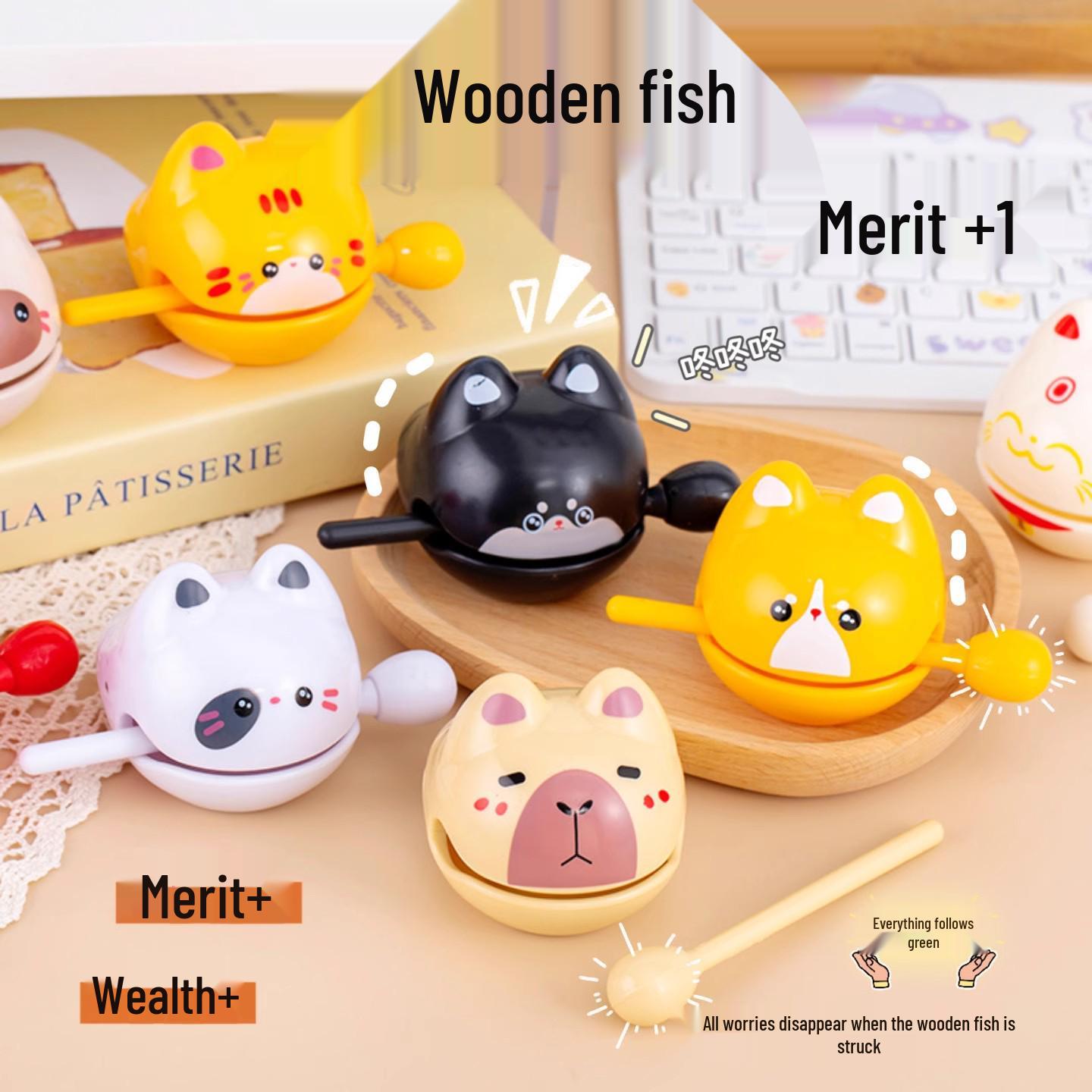 Knock-Release Lucky Cat Wooden Fish Mood Stabilizer Desktop Ornament & Healing Gift for Women