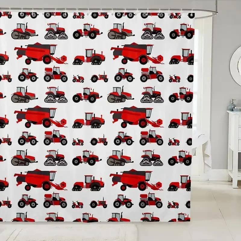 Kid Excavator Shower Curtain Tractor Mechanic Truck Construction Vehicle Boys' Bulldozer Crane Hanging Curtains Bathroom Decor