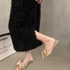 New Butterfly Knot Slipper Fashion Pointed Toe Slip On Ladies Elegant Sandal Thin Low Heel Peep Toe Slides Shoe Pumps Dress