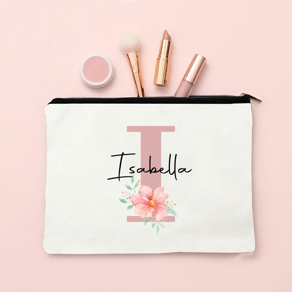 Personalized Name Makeup Bag Letter Wedding Bridesmaid Gift Travel Cosmetic Organizer Canvas Custom Bag Ladies Pencil Case Purse