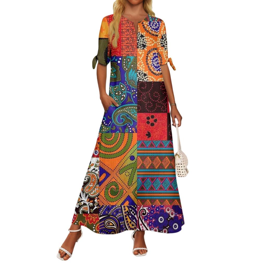Abito Lungo da Donna Casual Moda Temperamento Elegante Vita Patchwork Stampa Floreale