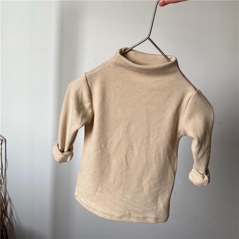 Cămașă de bază din bumbac stil coreean GL-Kids - Pieptănată, Îngroșată, Gât semi-înalt, Toamnă/Iarnă, Unisex pentru băieți și fete.