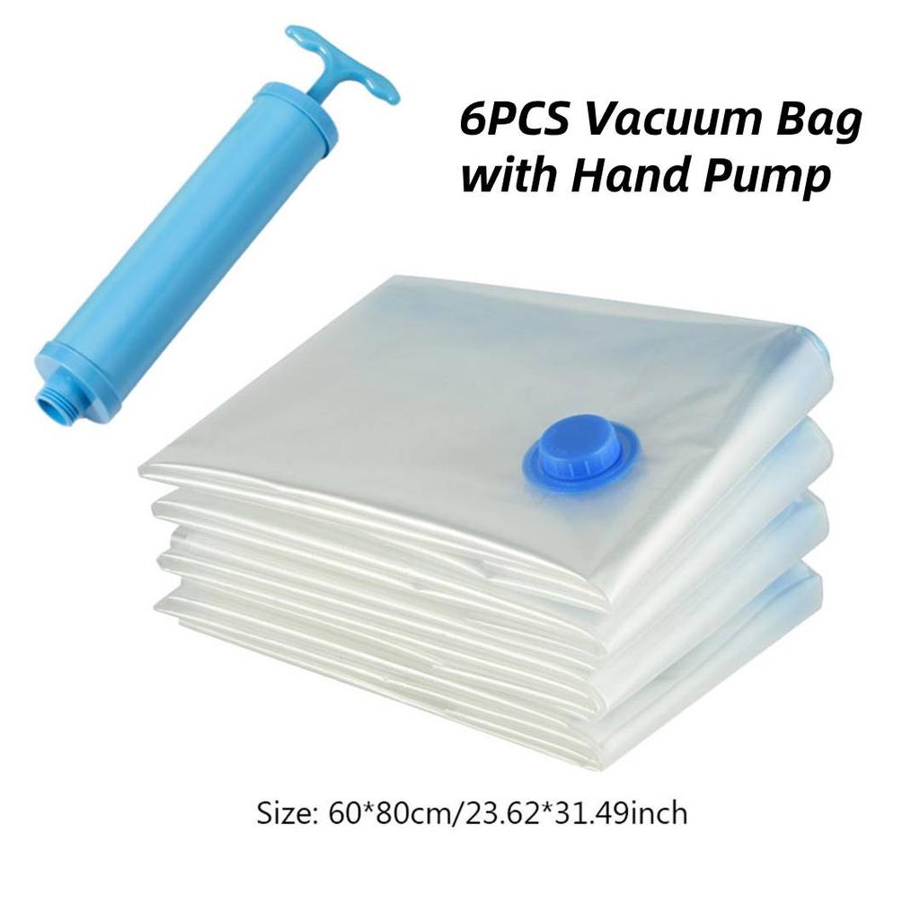 6PCS 6 Sizes Reusable Vacuum Bag Cover with Pump Vacuum Compression Sealer Bag Space Saving for Clothes Storing Large Container