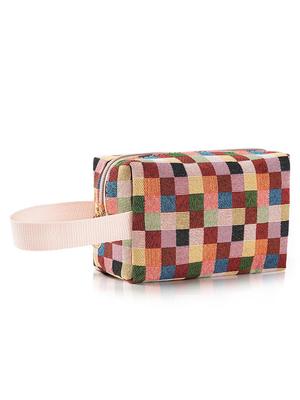 Large Capacity Checkered Makeup Bag for Women - Portable Travel Toiletry Case