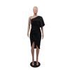 Solid Colour Evening Dress Sequins Strapless Sexy Elegant Mid-waist Women's Dress