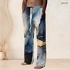 Men S Plus Size Drawstring Waist Blue Gold Marble Printed Straight Leg Full Length Beach Pants With Pockets