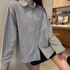 Women's Retro Striped Long Sleeve Lapel Shirt - Casual, Loose Fit for Spring and Autumn