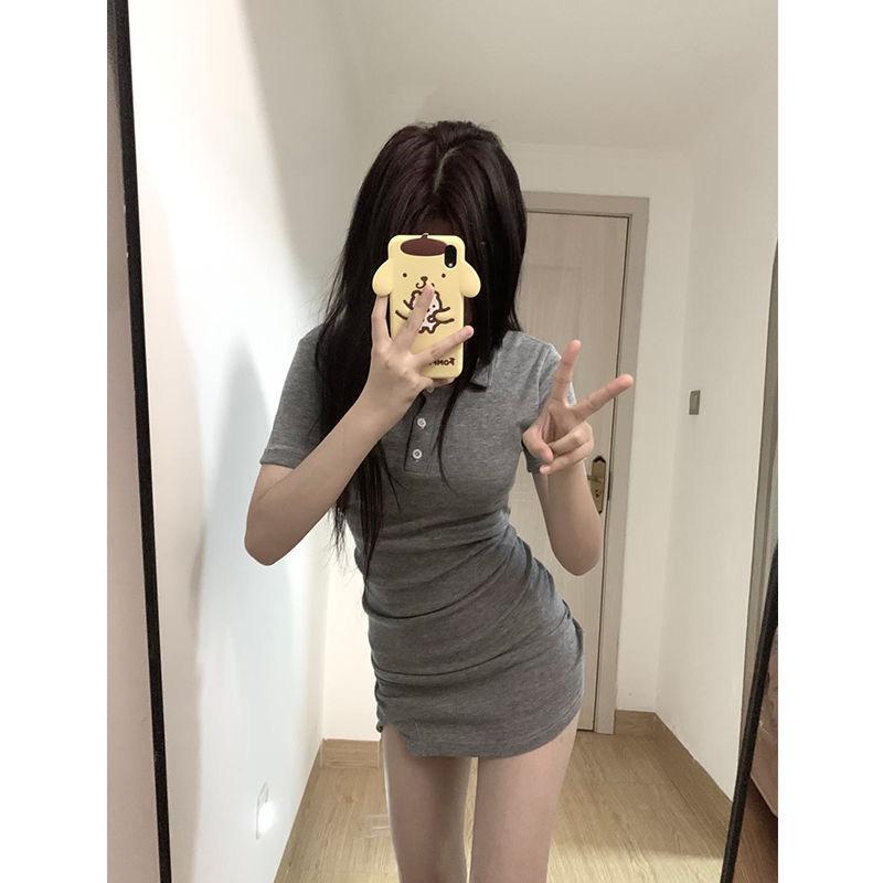 Chic Petite Summer Split Polo Dress - Korean Style Slim Fit Fairy Short Skirt