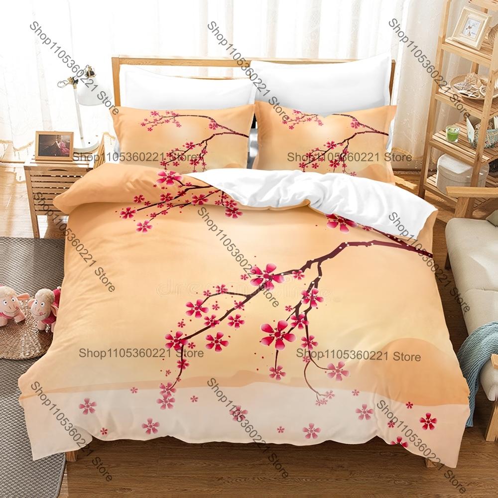 Japanisches Kirschblüten-Bettwäscheset Einzelbett Zweibettbett Vollgröße Queen-Size King-Size Bettwäscheset Schlafzimmer für Erwachsene Bettbezug-Sets Anime-Bettwäscheset