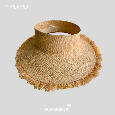 Rough Raffia Hat Women's Summer Sunscreen Eaves Empty Top Straw Sun Hat Vacation Seaside Beach Sun Hat