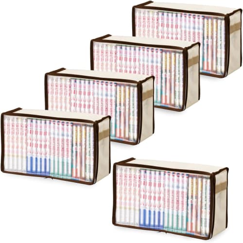 Astro Comic Book Storage Cases, Set of 5, Light Beige, Protects Books, Manga, Comics, and Paperbacks from Dust and Dirt, Non-Woven Fabric with Clear W