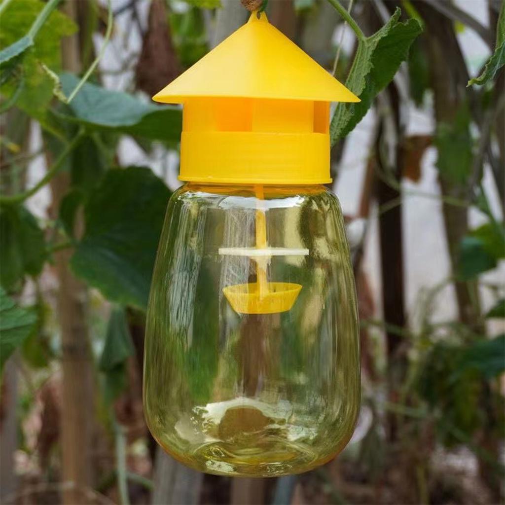 4-Holes Fruit Fly Trap Bottle Garden Orchard Greenhouse Cucumber Fruit Flies Needle Bee Drosophila Round- Shape Yellow Trap 1Pc