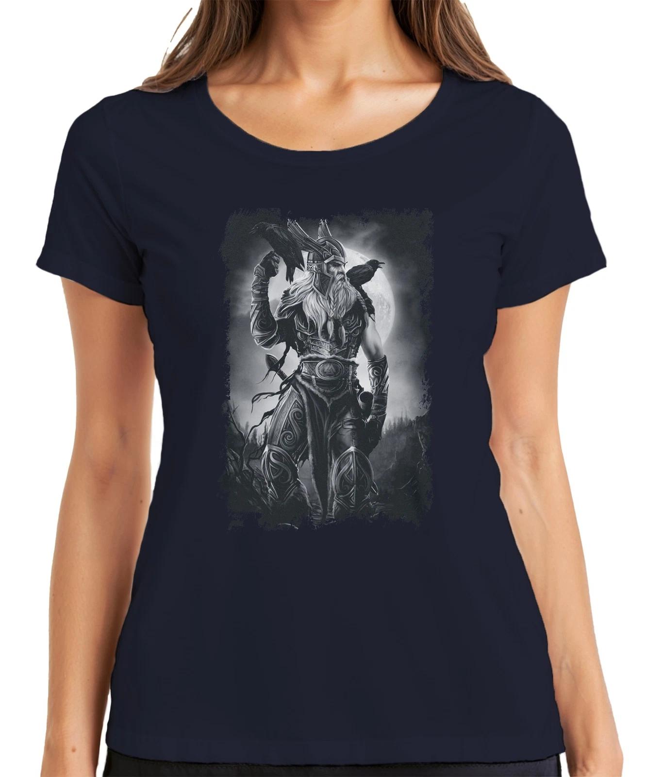 Wikinger Krieger Raben Odin Nordisch Mythologie Mond Runen Grunge Damen T-Shirt XXXL