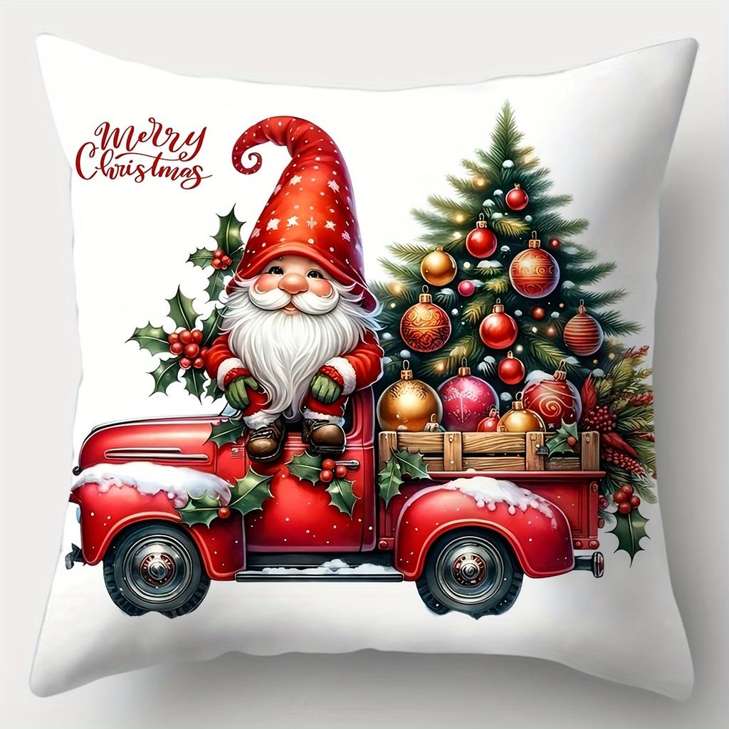 1pc Christmas Pillowcase.wreath Santa Claus Printed Pillowcase,home Sofa Bed Pillowcase Festive Atmosphere Decoration Pillowcase