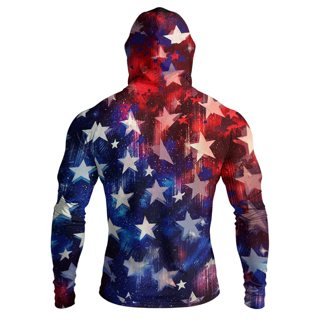 Men's Casual Raglan Sleeve Hooded Long Sleeve Sun Protection Shirt with Graphic Print for Outdoor Sports and Activities