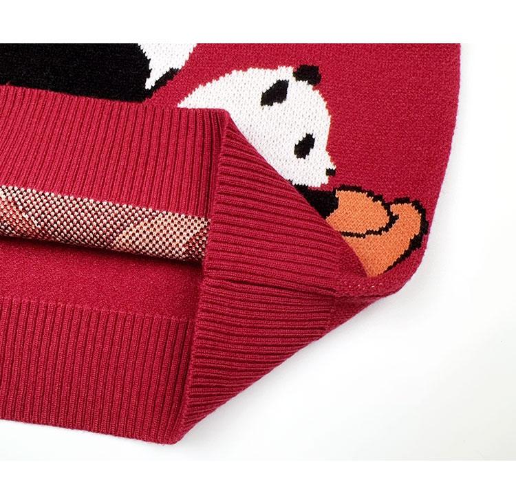 Children's New Year's Red Sweater with Panda Pattern